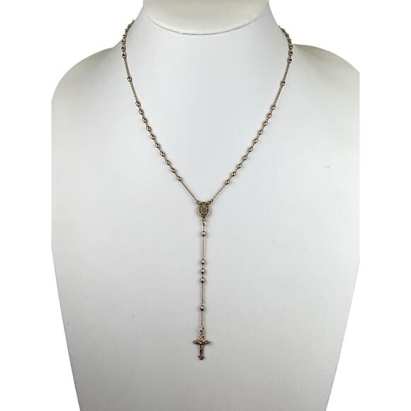 Dyadema Italy Vermeil Sterling Silver Dainty Rosary Cross Necklace 18" - Picture 1 of 12